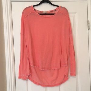 Distressed Bright Coral Pink Top with Cut-Out Back